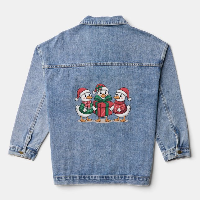 Niedliche Weihnachtsducks Cartoon Art-68105 Jeansjacke (Rückseite)