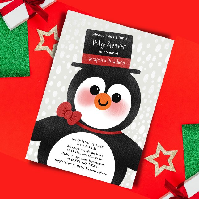 Niedliche Weihnachtsdusche Tuxedo Pinguin Kinderdu Einladung (Von Creator hochgeladen)