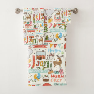 Niedliche Weihnachtselemente Badhandtuch Set