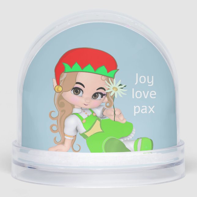 Niedliche Weihnachtself-Fairy mit Daisy-Blume Schneekugeln (Vorderseite)