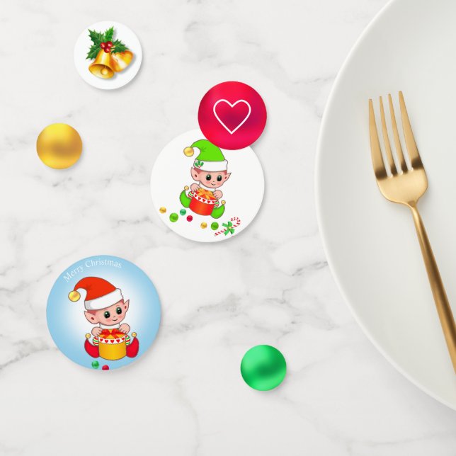 Niedliche Weihnachtself & Golden Jingle Bells Konfetti (Gruppe)
