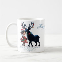 Niedliche Weihnachtself und dunkle Rentiere.