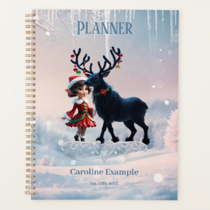 Niedliche Weihnachtself und dunkle Rentiere. Planer