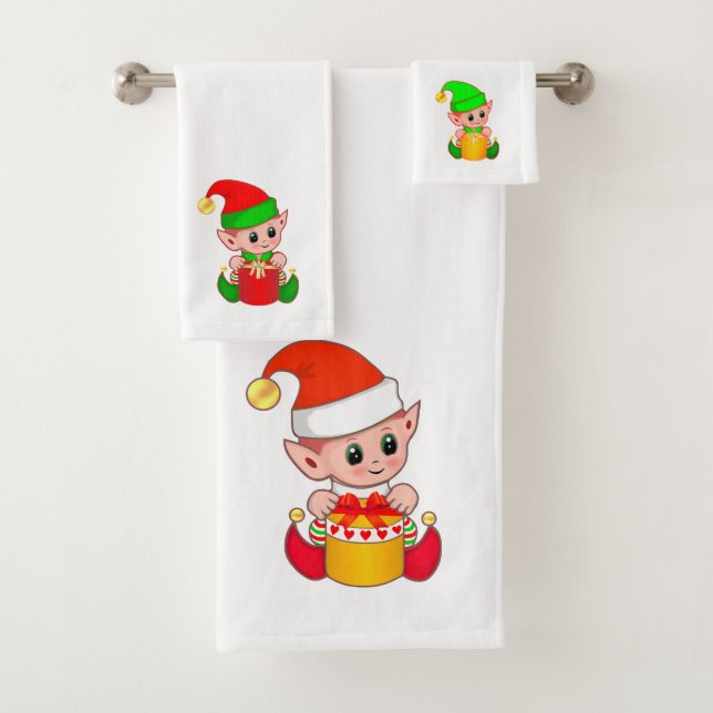 Niedliche Weihnachtselfen Badhandtuch Set (Insitu)
