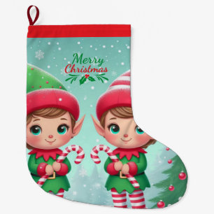 Niedliche Weihnachtselfen Großer Weihnachtsstrumpf