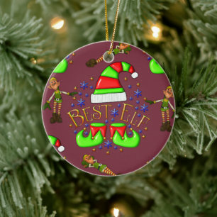 Niedliche Weihnachtselfen Keramik Ornament