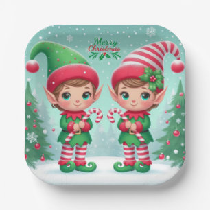 Niedliche Weihnachtselfen Pappteller