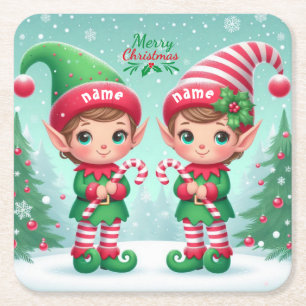 Niedliche Weihnachtselfen Rechteckiger Pappuntersetzer