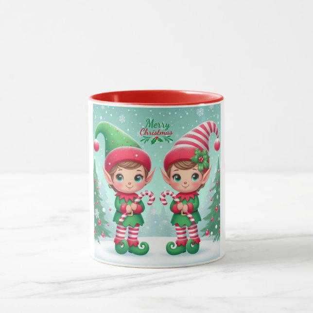 Niedliche Weihnachtselfen Tasse (Zentrum)