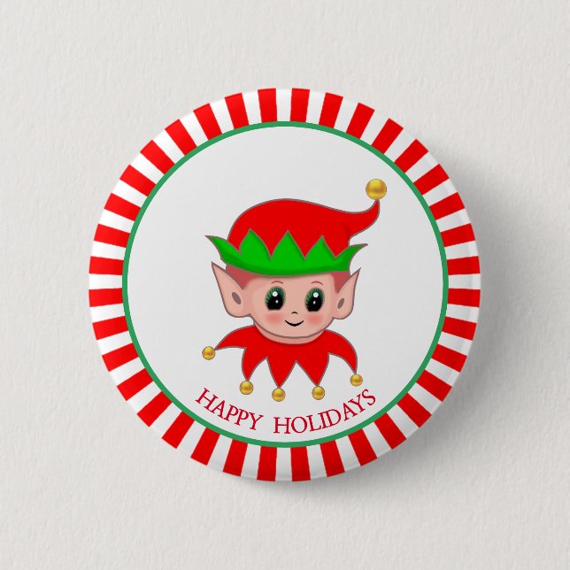 Niedliche Weihnachtselfen und goldene Steinglocken Button (Vorderseite)