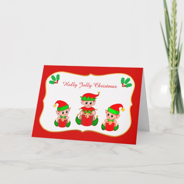 Niedliche Weihnachtselferkarte Feiertagskarte (Vorderseite)