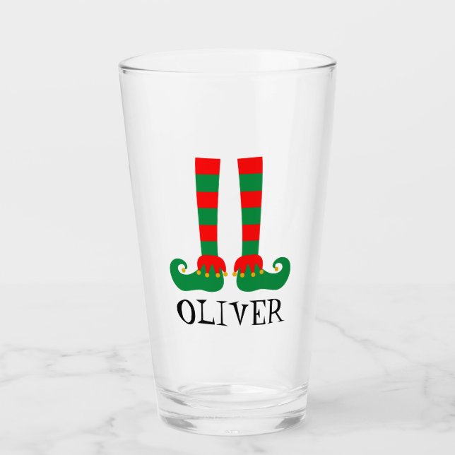 Niedliche Weihnachtselffüße personalisiert Glas (Vorderseite)