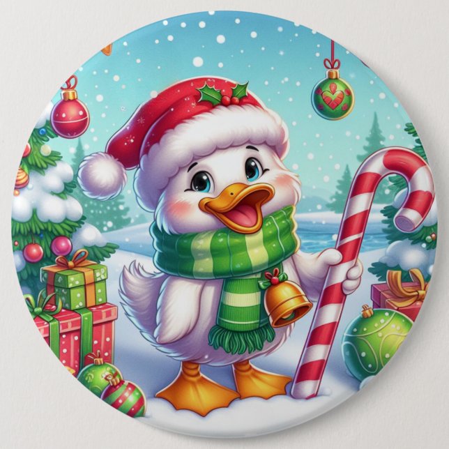 Niedliche Weihnachtsente Button (Vorderseite)