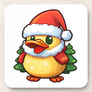 Niedliche Weihnachtsente in Weihnachtsmannmütze Getränkeuntersetzer