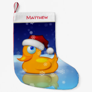Niedliche Weihnachtsente mit Weihnachtsmannmütze Kleiner Weihnachtsstrumpf