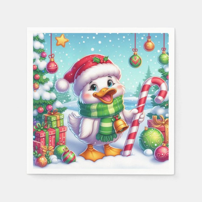 Niedliche Weihnachtsente Serviette (Vorderseite)
