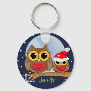 Niedliche Weihnachtseulen u. -individueller Name Schlüsselanhänger