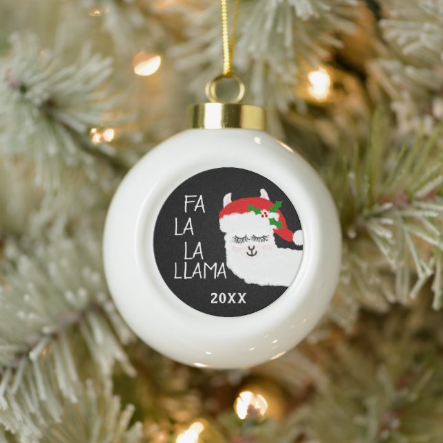Niedliche Weihnachtsfa La Llama Weißer Rot individ Keramik Kugel-Ornament (Baum)