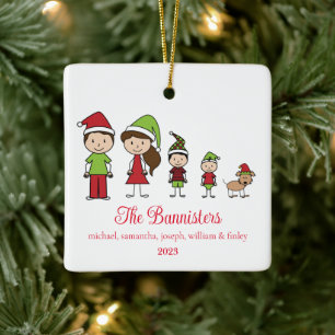 Niedliche Weihnachtsfamilie mit Begleiter Keramikornament