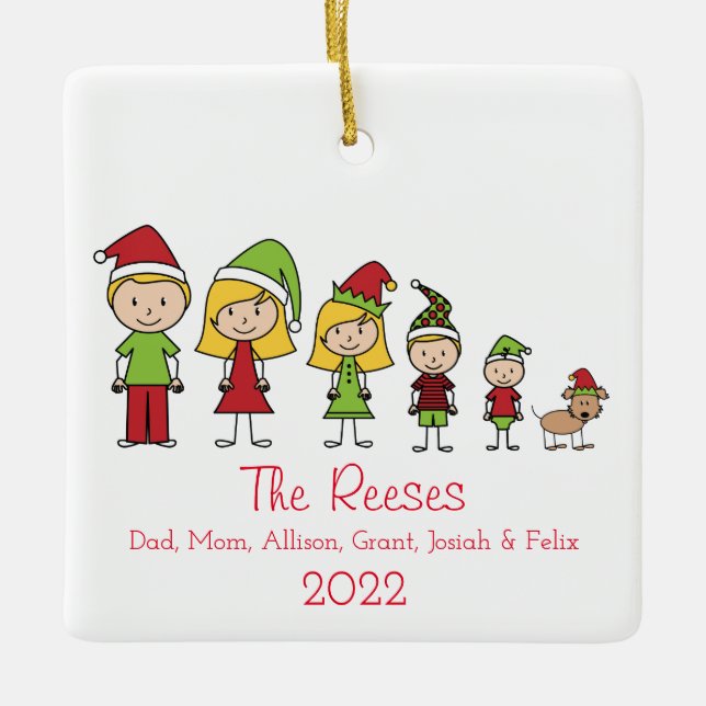 Niedliche Weihnachtsfamilie Personalisiert Keramikornament (Vorderseite)