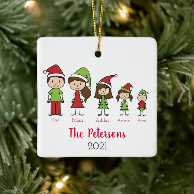 Niedliche Weihnachtsfamilie Personalisiert Keramikornament (Baum)