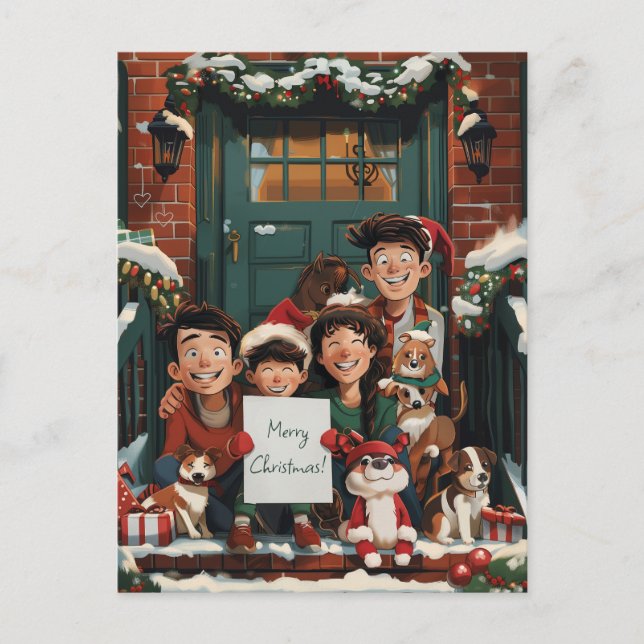 Niedliche Weihnachtsfamilie Postkarte (Vorderseite)