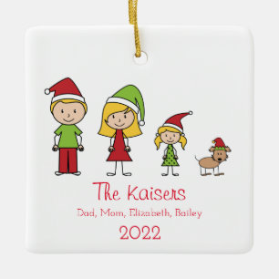 Niedliche Weihnachtsfamilie von 3 Jahren mit Hund Keramikornament