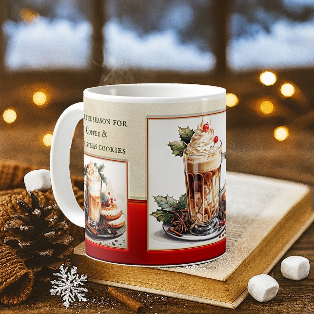 Niedliche Weihnachtsfarbe Kaffeetasse (Christmas mug featuring watercolor paintings of sweet coffee and cookies.)