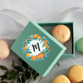 Niedliche Weihnachtsfarbe Orangen Kräne Monogramm Runder Aufkleber