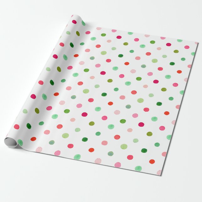 Niedliche Weihnachtsfarben Grün- und Rote Polka-Pu Geschenkpapier (Ungerollt)