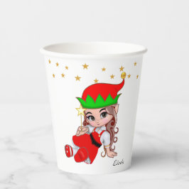 Niedliche Weihnachtsfeier Elf & Golden Star Confet Pappbecher