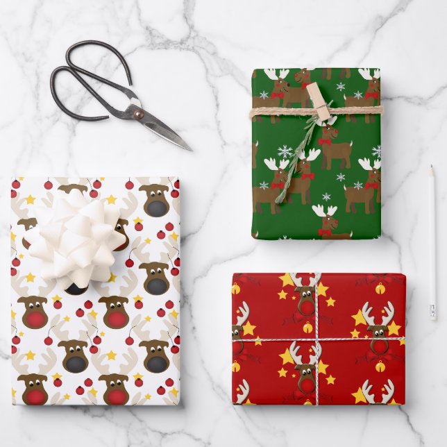 Niedliche Weihnachtsfeier Geschenkpapier Set (Vorderseite)