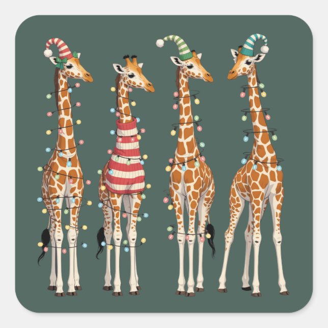 Niedliche Weihnachtsfeier Giraffe Funny Holiday An Quadratischer Aufkleber (Vorderseite)
