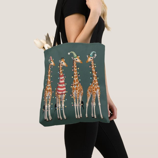 Niedliche Weihnachtsfeier Giraffe Funny Holiday An Tasche (Von Nahem)