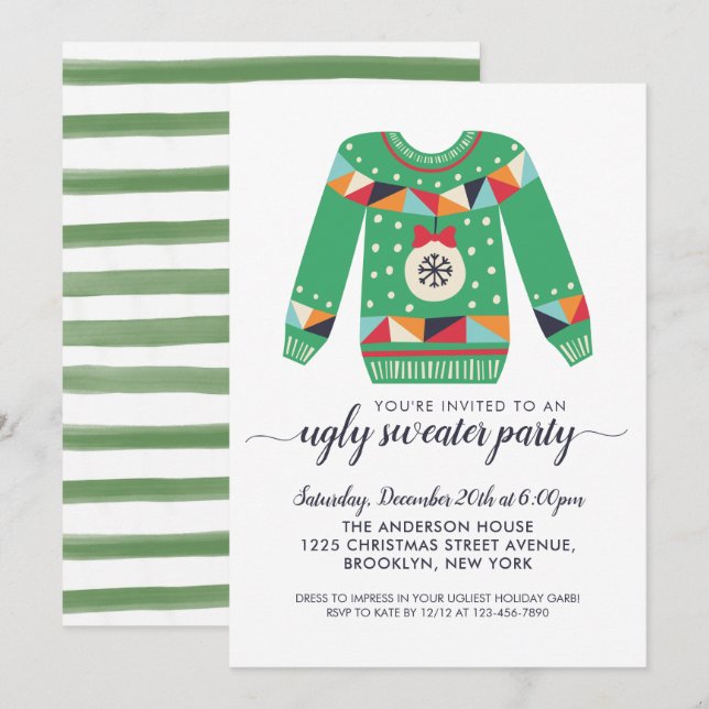 Niedliche Weihnachtsfeier im Ugly Sweater Einladung (Vorne/Hinten)