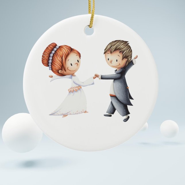 Niedliche Weihnachtsfeier Keramik Ornament (Bride and groom first waltz wedding favor or christmas anniversary keepsake)