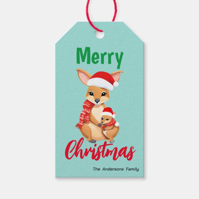 Niedliche Weihnachtsfeier Mama Kid Kangaroo Santa  Geschenkanhänger (Vorderseite)