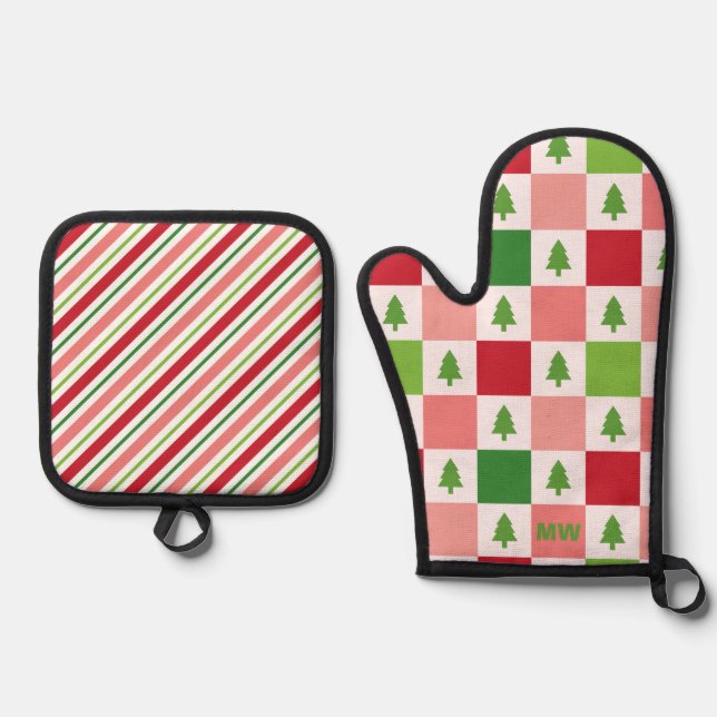 Niedliche Weihnachtsfeier Ofenhandschuh & Topflappen-Set (Vorderseite)
