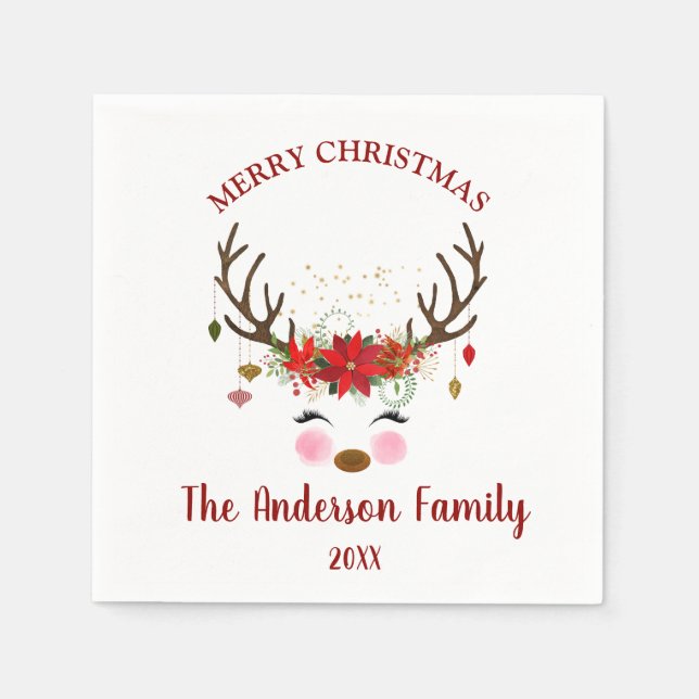 Niedliche Weihnachtsfeier Rentier Napkins Serviette (Vorderseite)