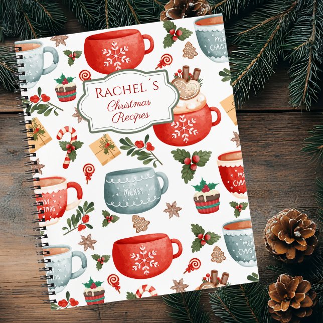 Niedliche Weihnachtsfeier Tasse Muster Rezept Notizbuch (Von Creator hochgeladen)