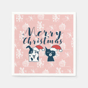 Niedliche Weihnachtsfeier und Katze Serviette