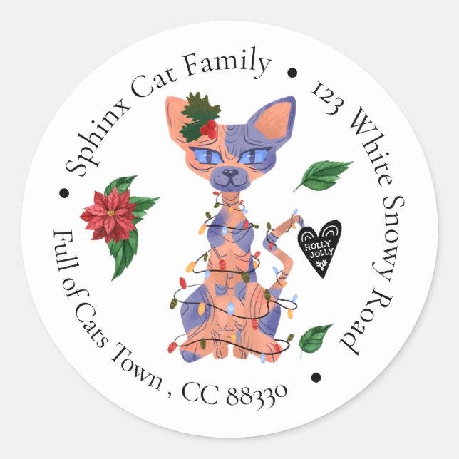 Niedliche Weihnachtsfeiern Sphinx Cat Holiday Adve Runder Aufkleber (Vorderseite)