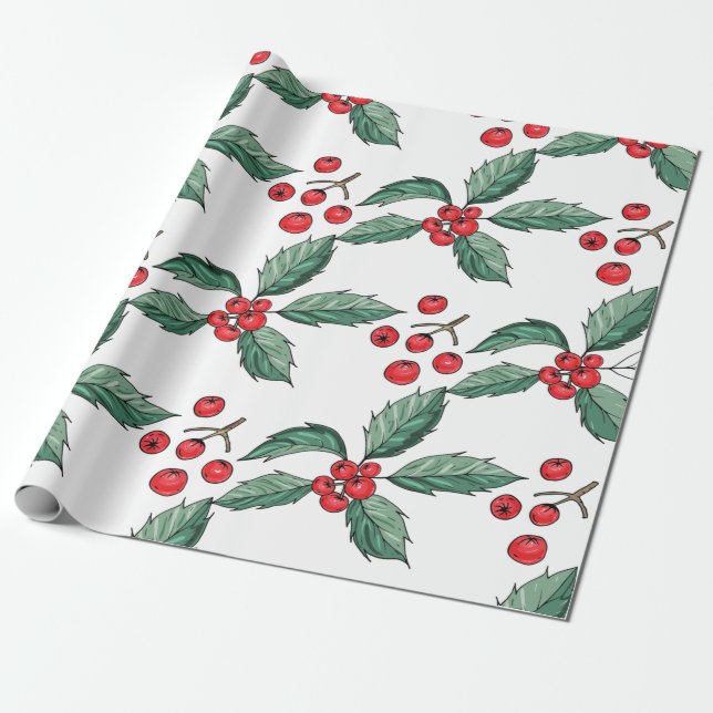 Niedliche Weihnachtsfeiertage Blätter und Berries Geschenkpapier (Ungerollt)