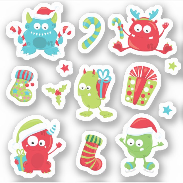 Niedliche Weihnachtsfeiertage Monster Aufkleber (Vorderseite)