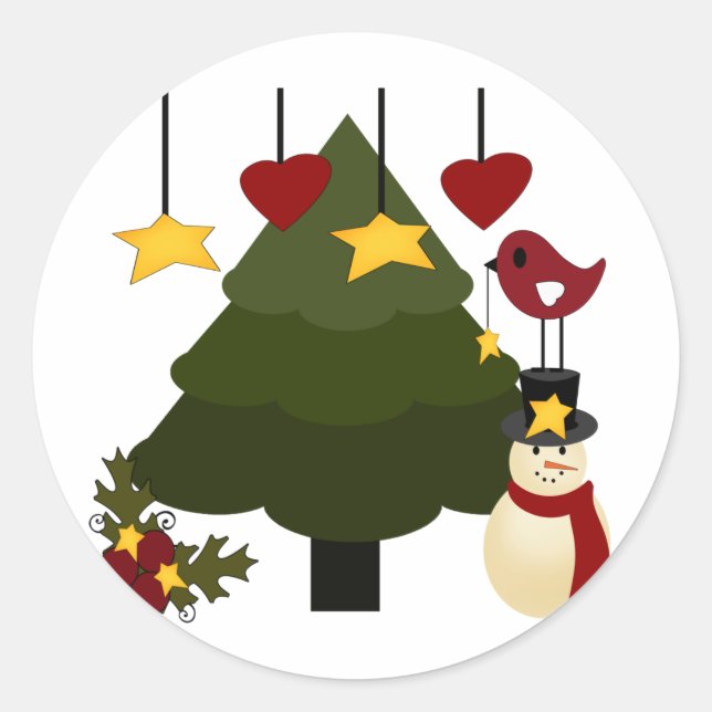 Niedliche Weihnachtsfeiertage Tree Snowman Stars B Runder Aufkleber (Vorderseite)