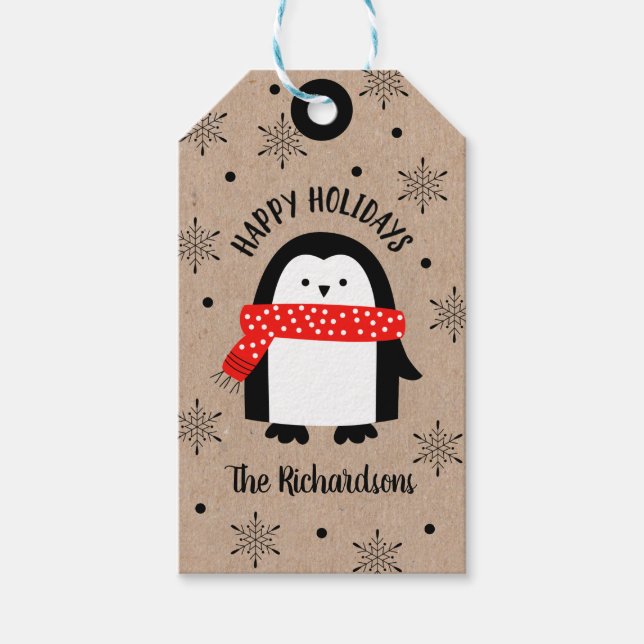 Niedliche Weihnachtsferien Pinguin Happy Holidays Geschenkanhänger (Vorderseite)