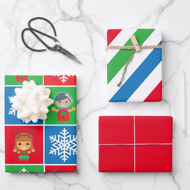 Niedliche Weihnachtsfiguren, die Papierblätter umb Geschenkpapier Set (Vorderseite)