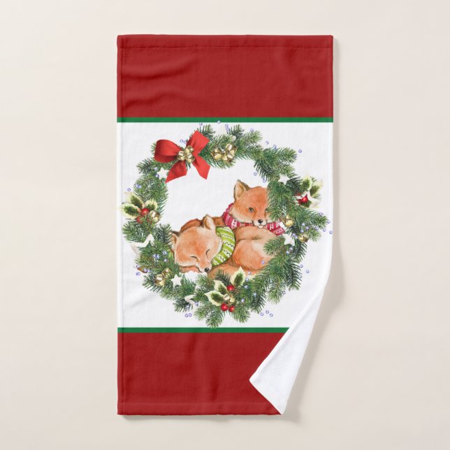 Niedliche Weihnachtsfosse mit Holiday Wreath Red Handtuch (Handtuch)