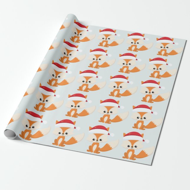 Niedliche Weihnachtsfox-Weihnachtsmannmütze Pastel Geschenkpapier (Ungerollt)