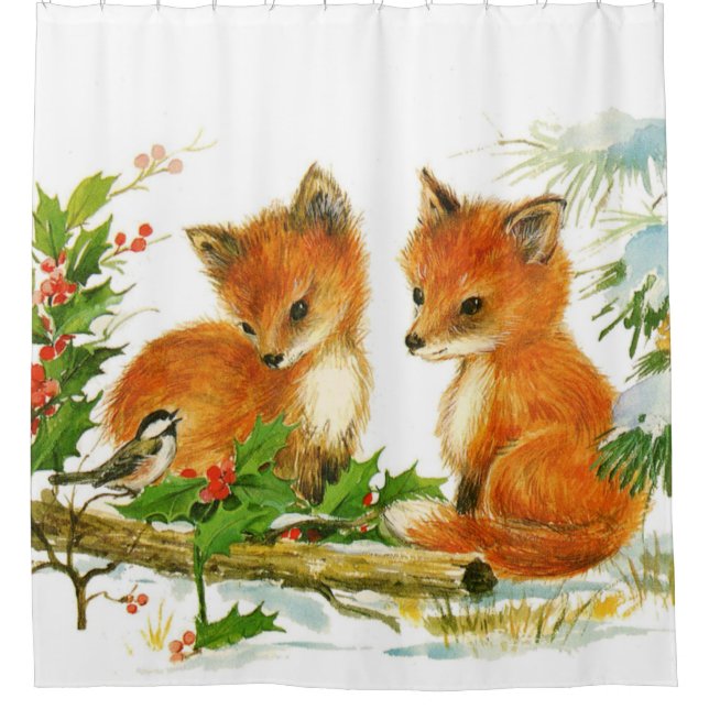 Niedliche Weihnachtsfoxen Duschvorhang (Vorderseite)